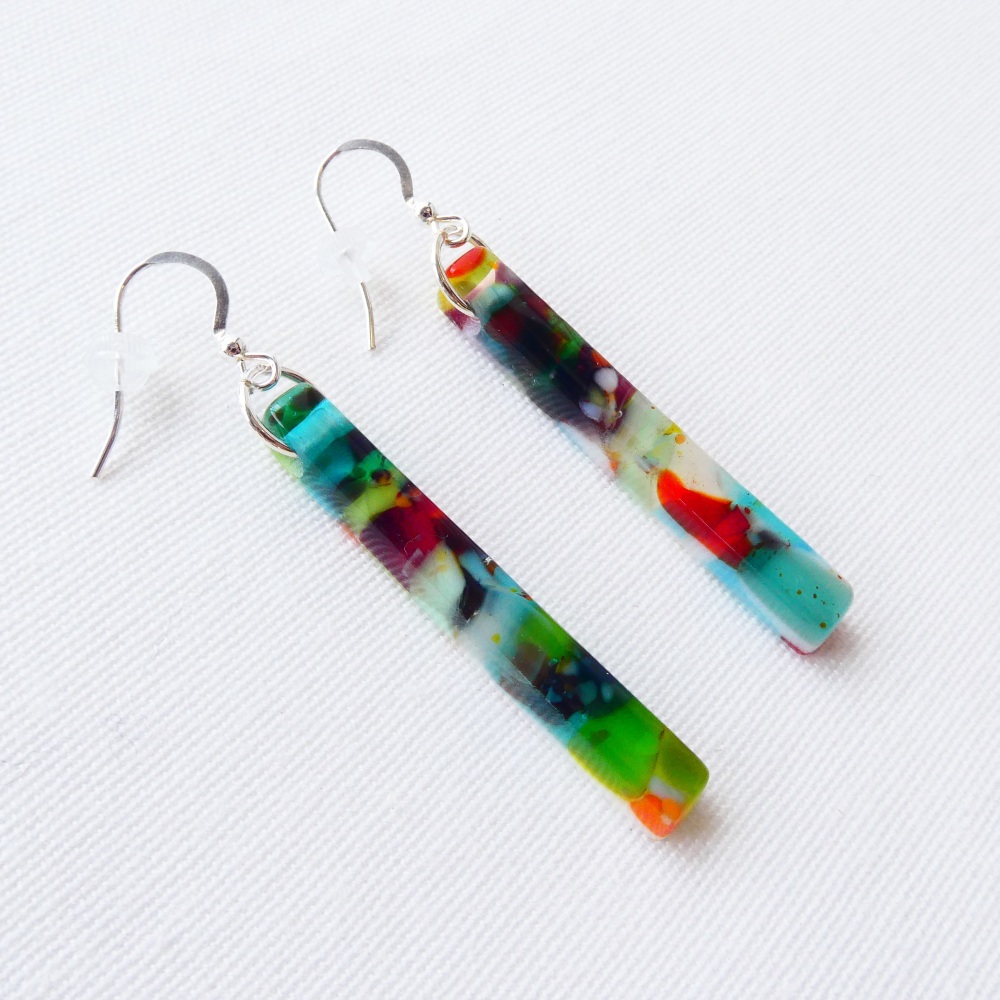 Multicoloured glass pillar earrings on silver #4