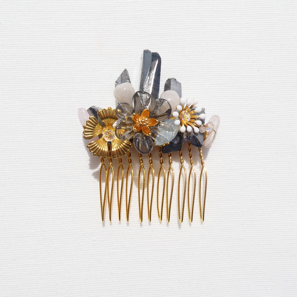 Blue Quartz Haircomb with Kunzite