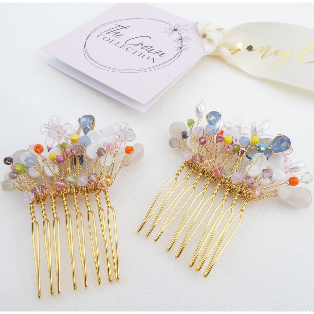 Colourful Flower Haircombs (a pair)