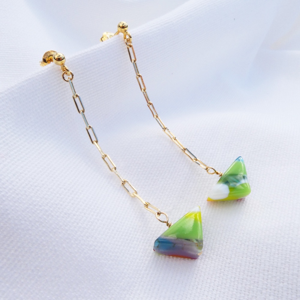 Handcarved Glass Diamond Drop Chain Earrings