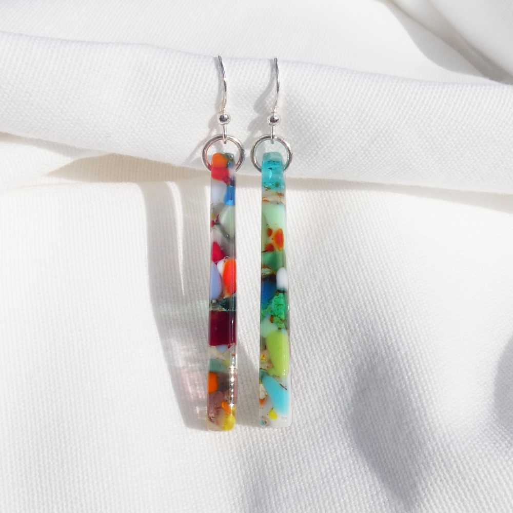 Multicoloured glass pillar earrings on silver #5