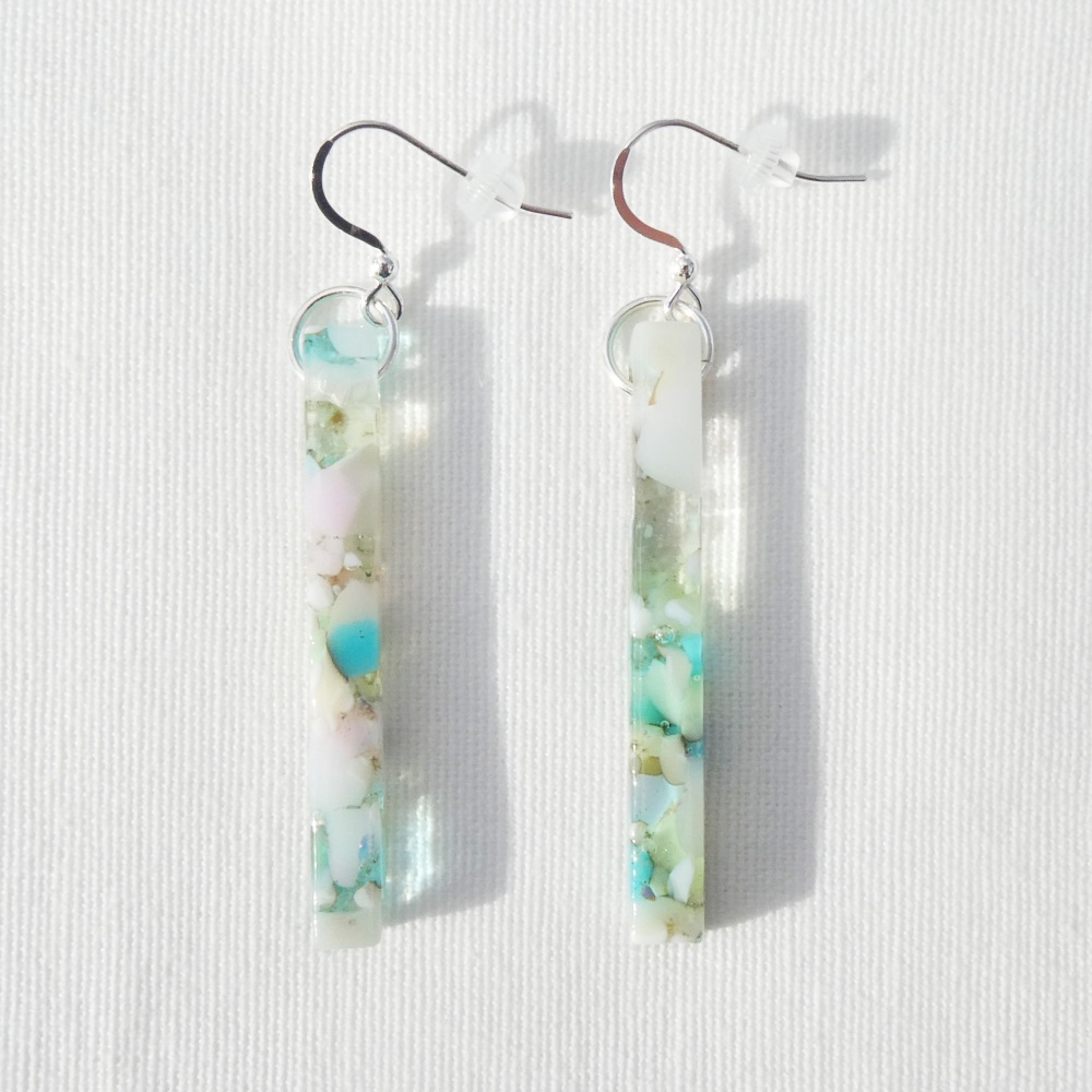 Pastel Glass pillar earrings on silver