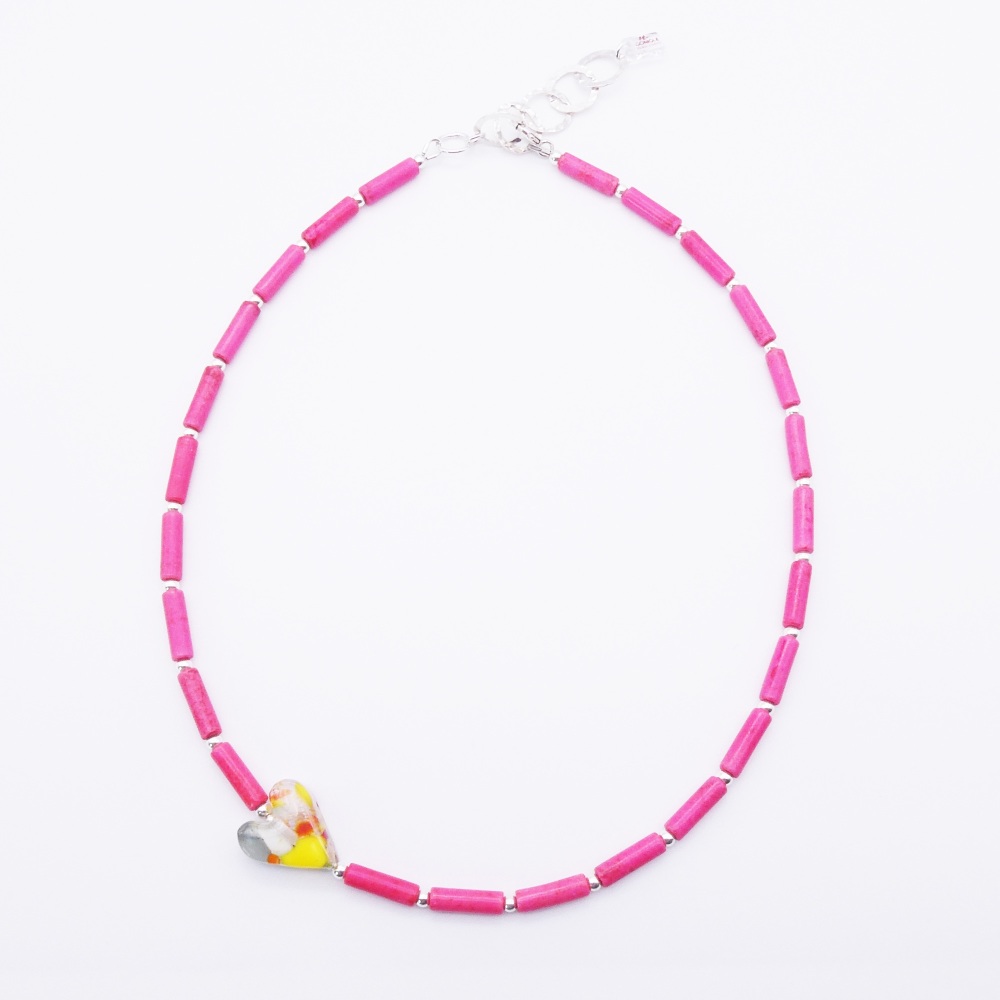 Cerise howlite tube Necklace.
