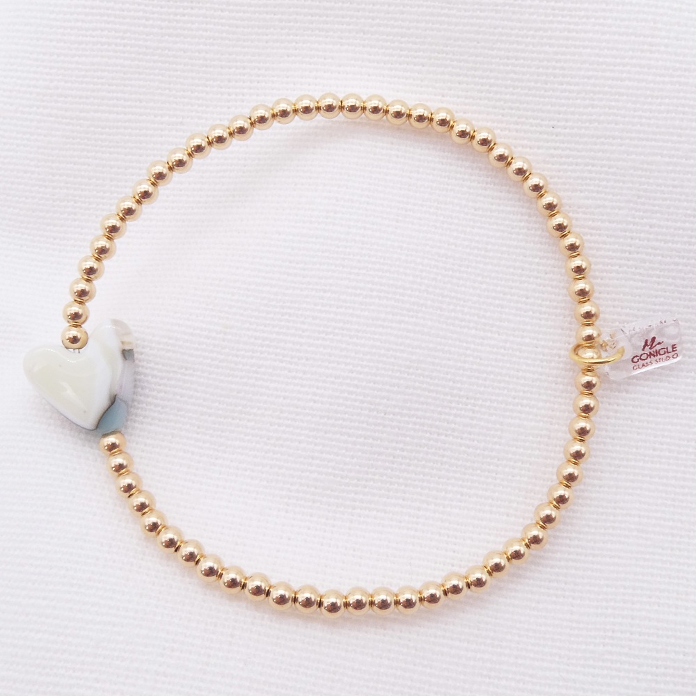 Simply Gold Bracelet with a Pastel Glass Heart
