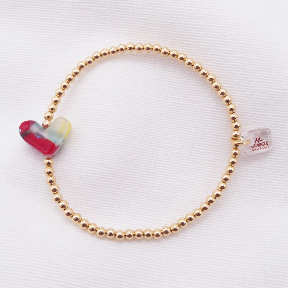 Simply Gold Bracelet with a multicoloured Glass Heart