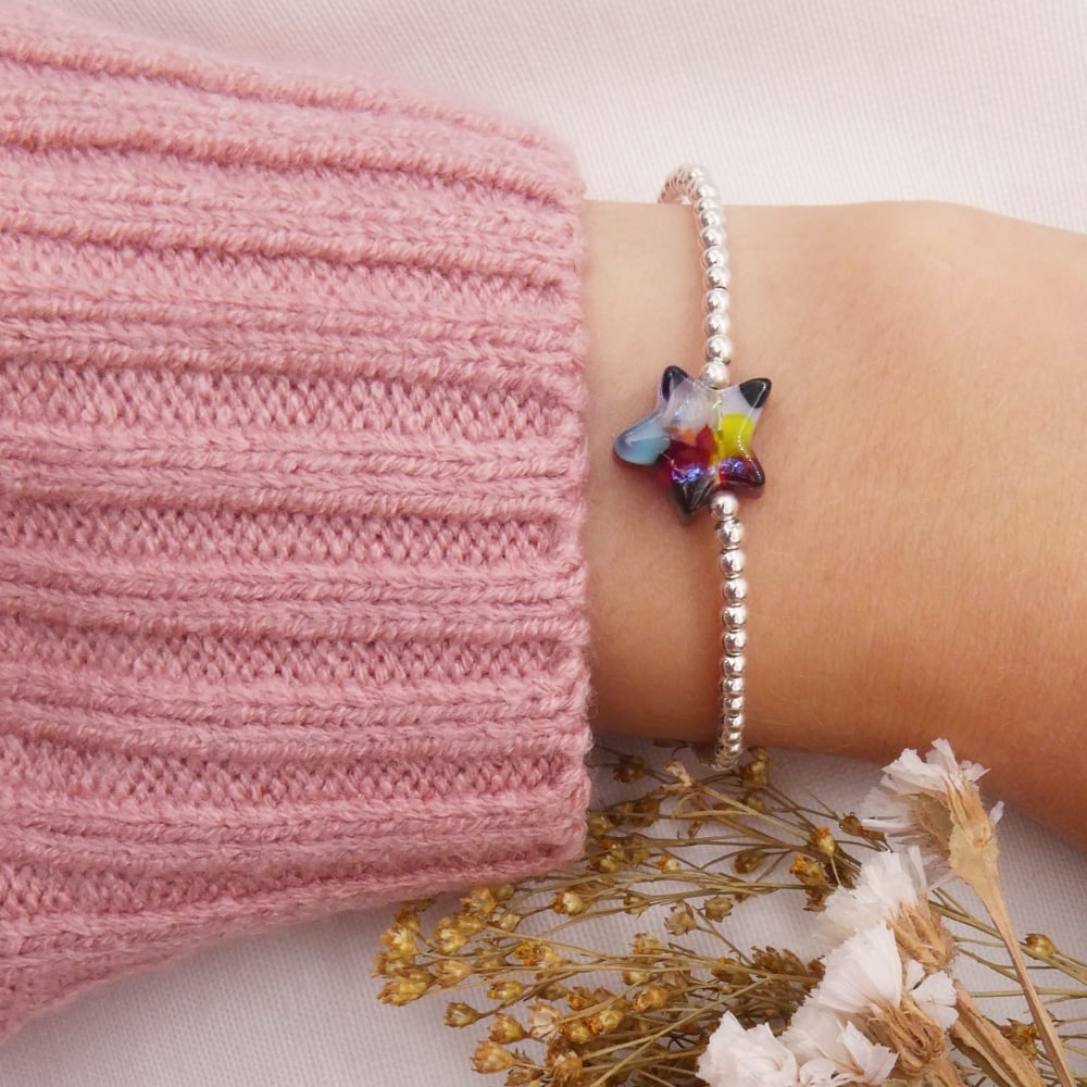 Simply Silver Bracelet with a multicoloured Glass Star
