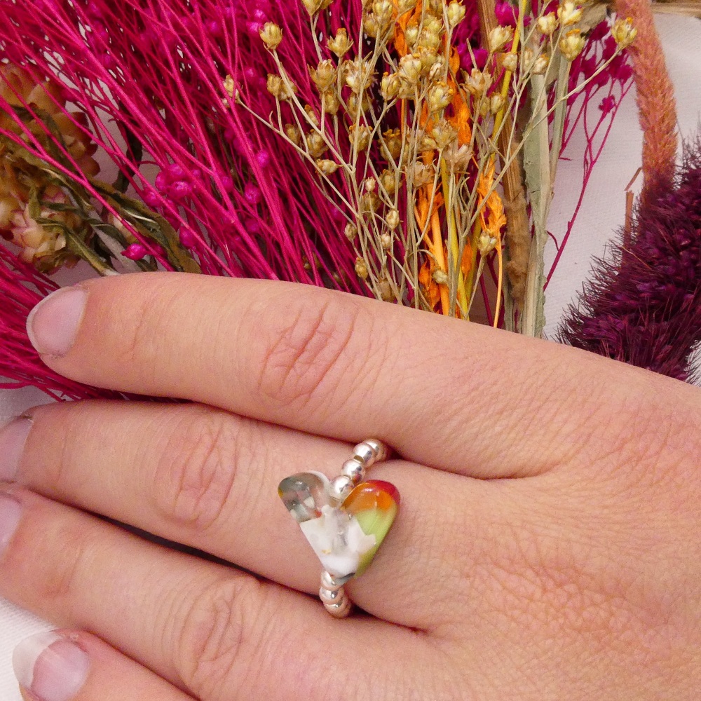 Simply Silver Ring- Multicoloured Heart #1