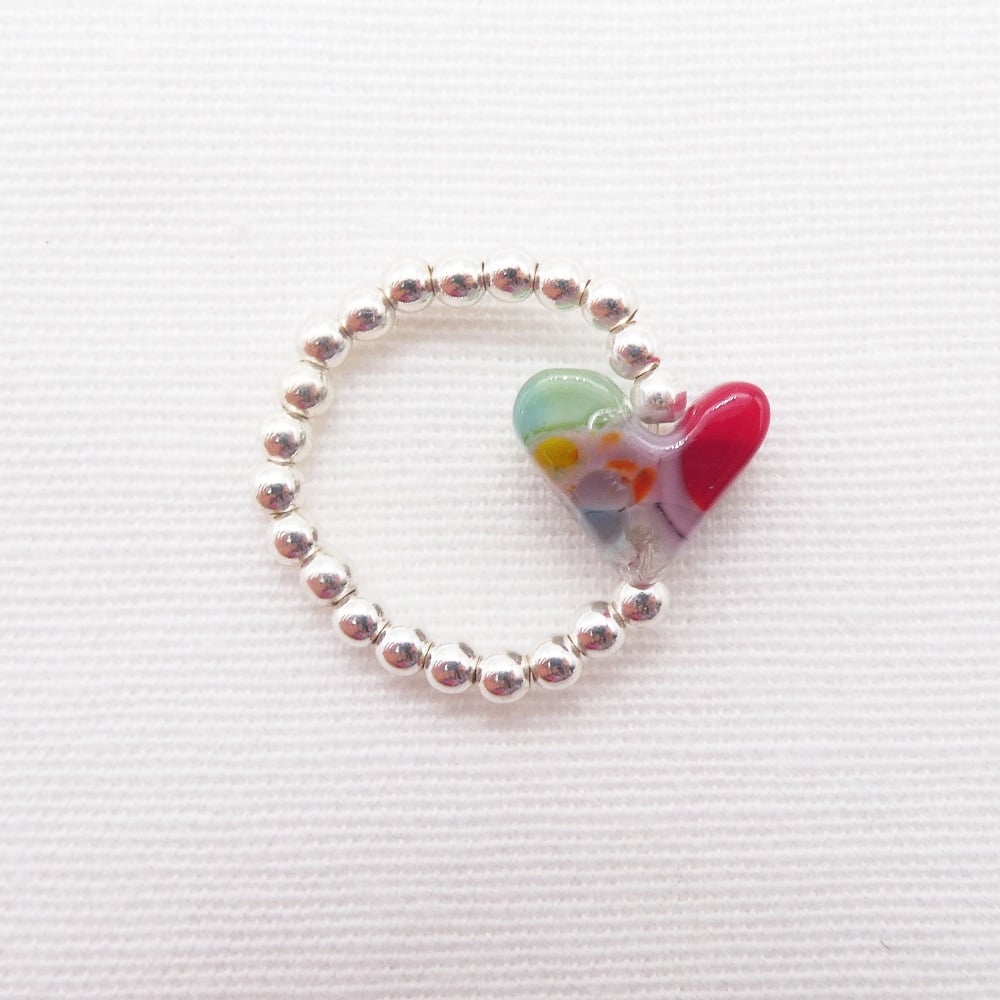 Simply Silver Ring- Multicoloured Heart #2
