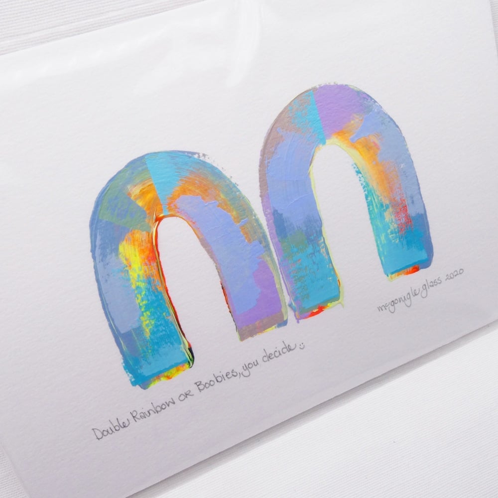 Double rainbows or boobies, you decide -A5 Unframed painting
