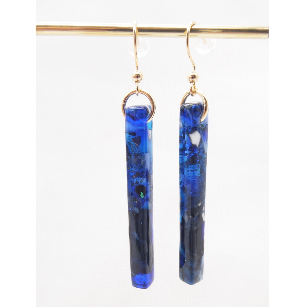 Blue pillar earrings on filled gold