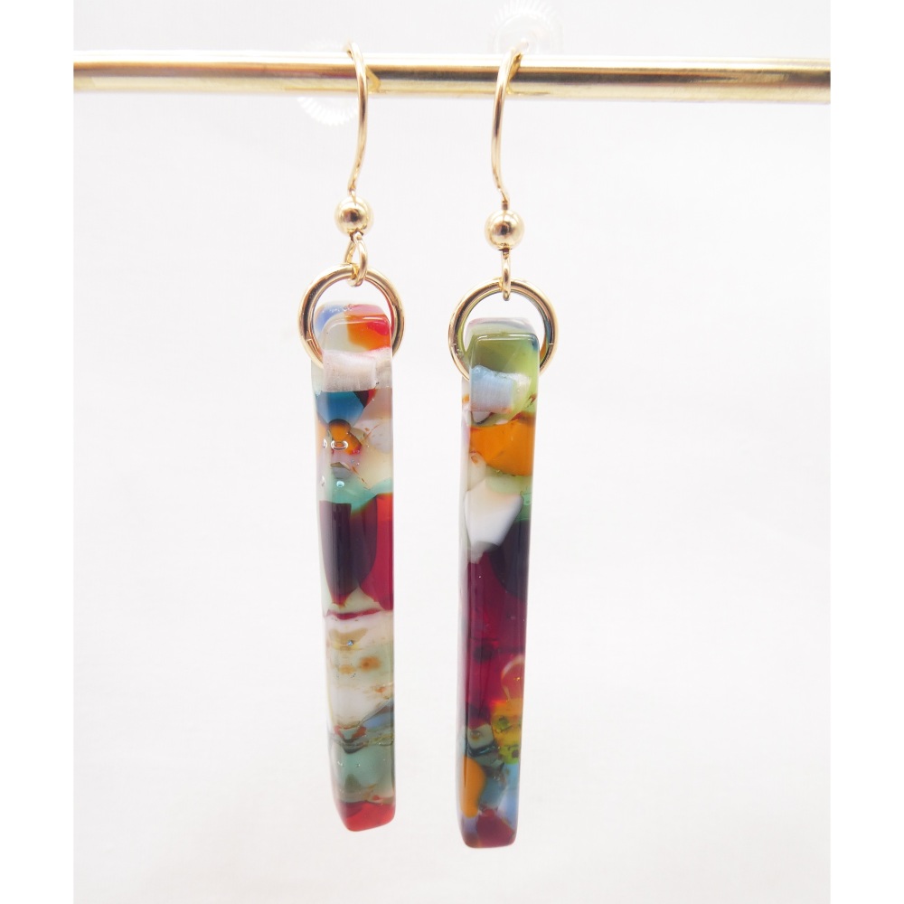 Multicoloured pillar earrings on filled gold