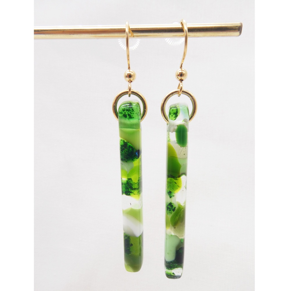 Green pillar earrings on filled gold