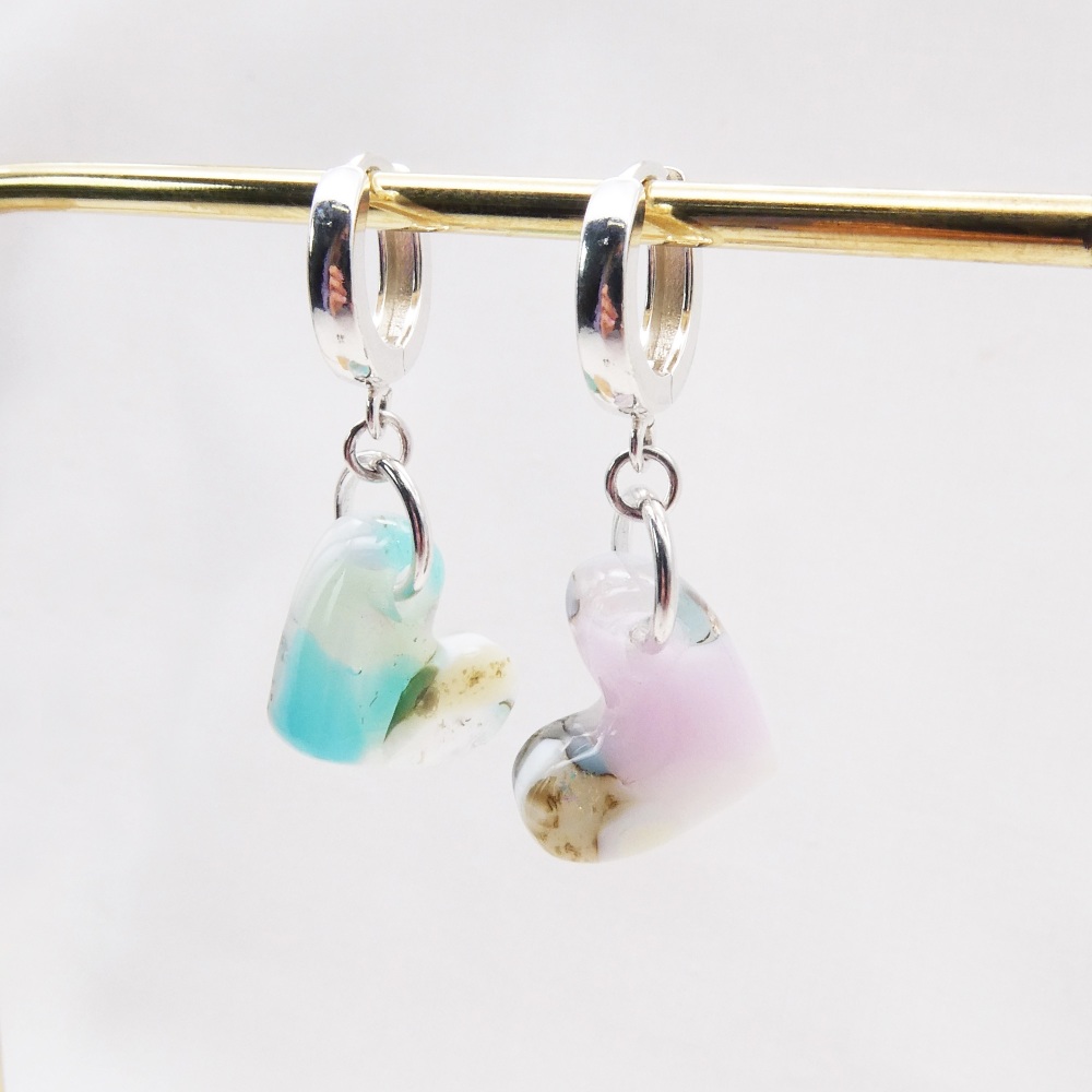 Pastel Glass Heart earrings on sterling silver