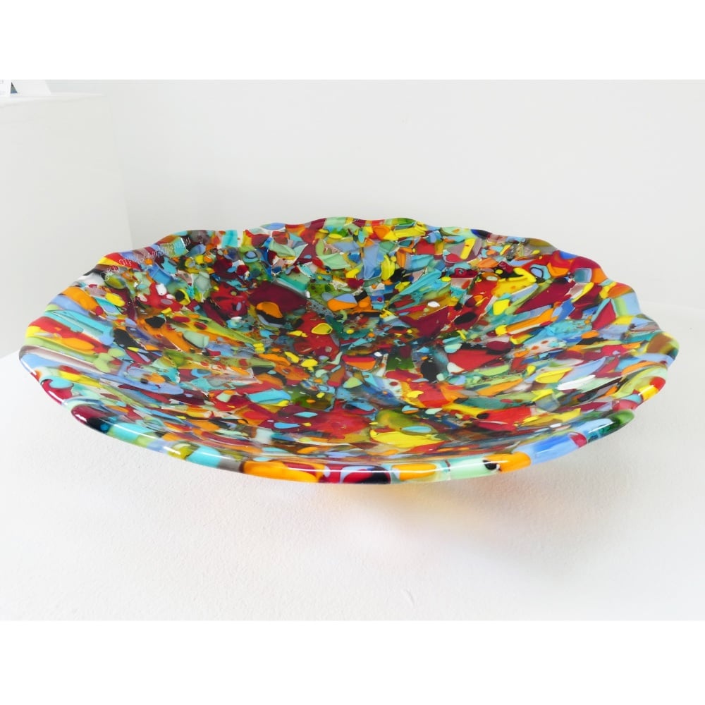 Large fused and slumped glass bowl