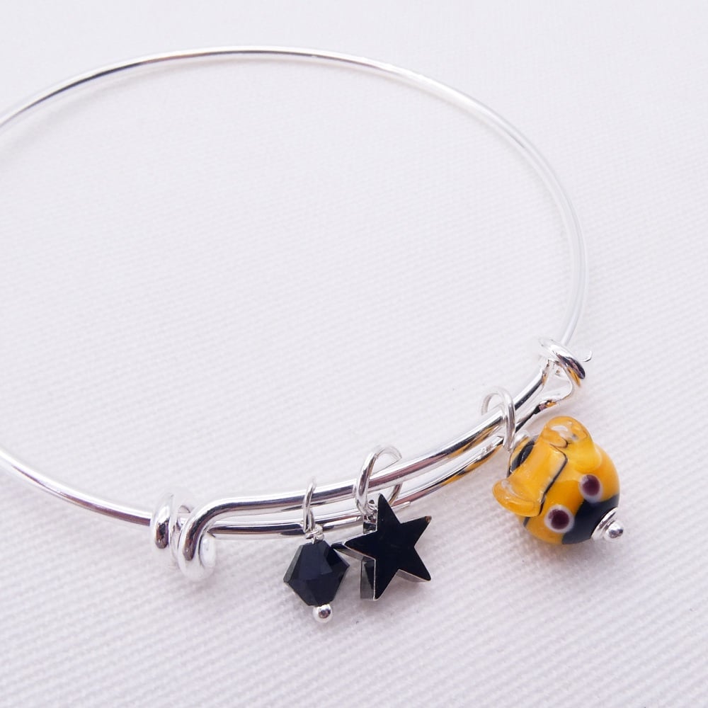 Glass Bee On a silver Plated Bangle