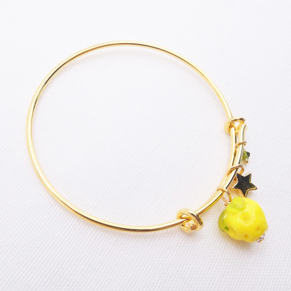 Yellow Glass Lemon On a 14K Gold Plated Bangle