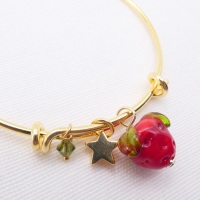 Glass Strawberry On a 14K Gold Plated Bangle 