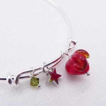 Glass Strawberry On a silver Plated Bangle 