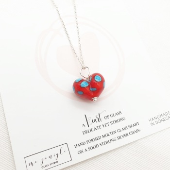 Red and Turquoise Molten Glass Heart Necklace
