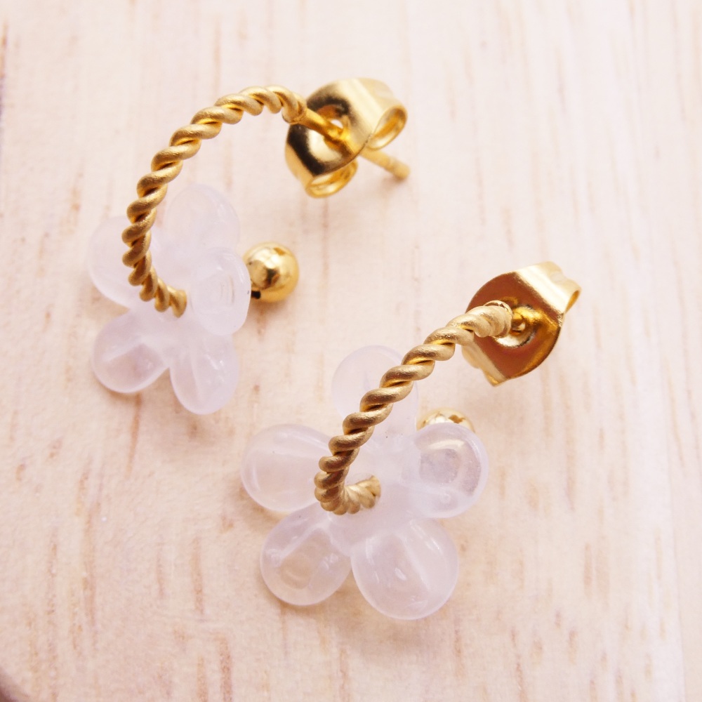 Small Clear Flower twisted hoop earrings