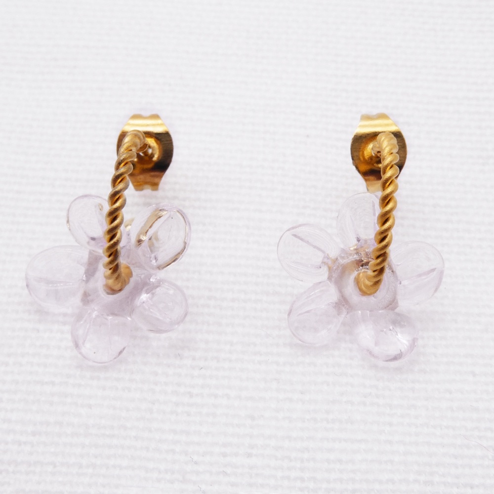 Small clear glass Flower twisted hoop earrings
