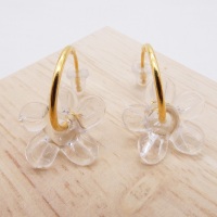 Medium clear glass Flower hoop earrings-gold