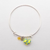 Yellow and Turquoise  glass Heart On a silver Plated Bangle 