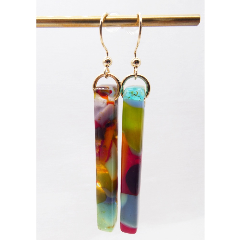 Multicoloured pillar earrings on filled gold