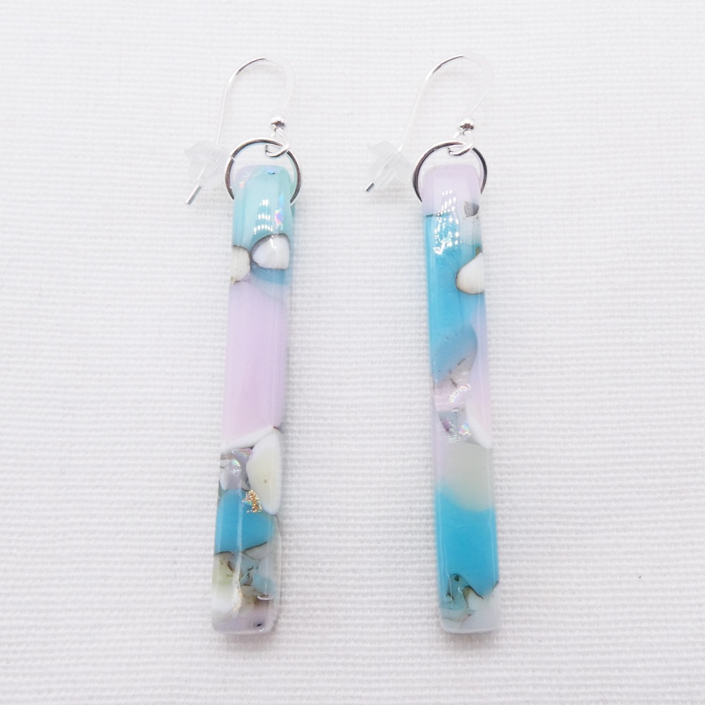 Pastel Glass pillar earrings on silver