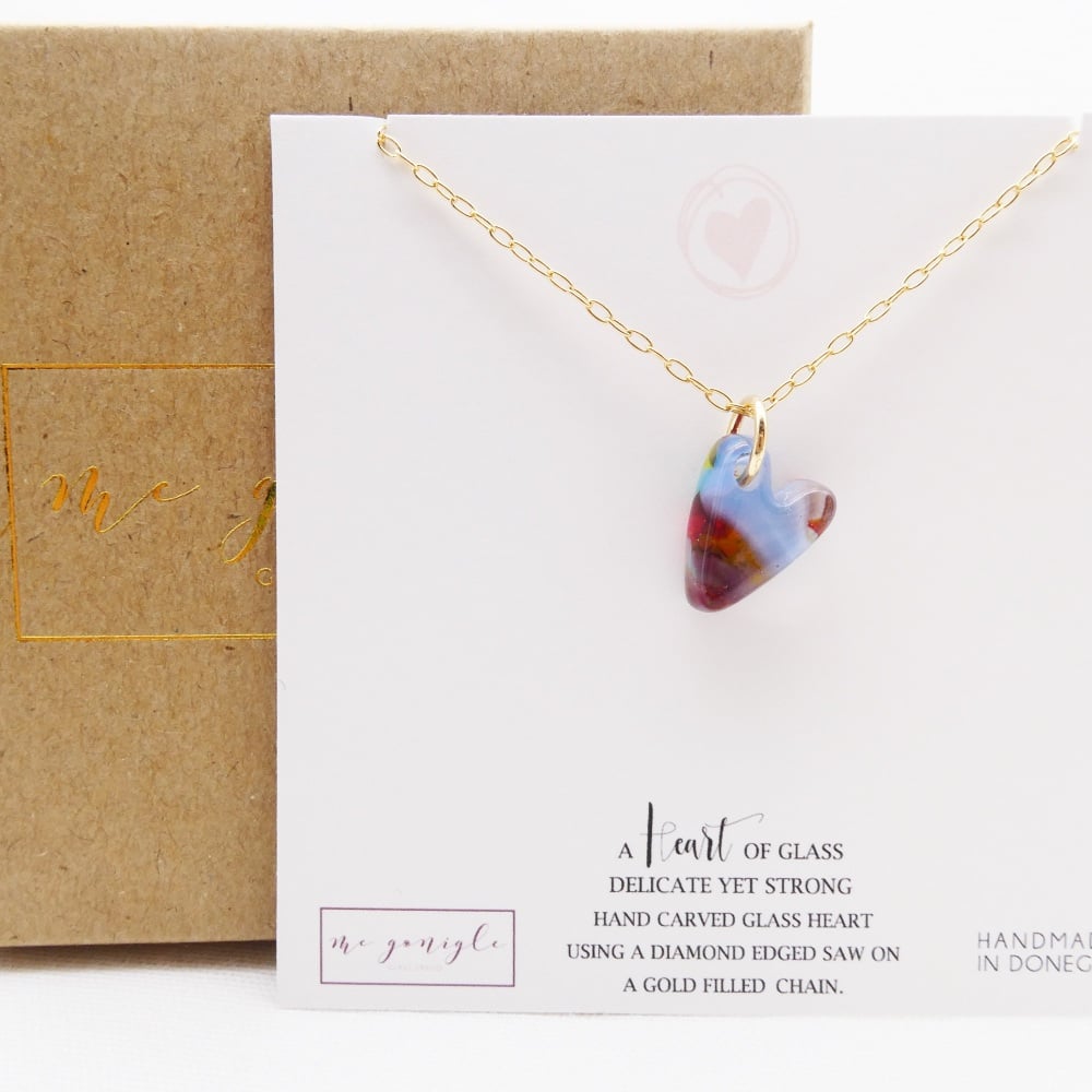 Multicoloured glass heart on gold #1