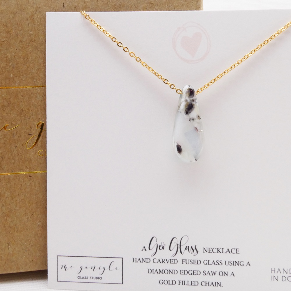 Glass Raindrop on gold in White and grey