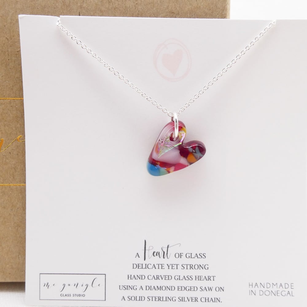 Multicoloured glass heart on silver #1
