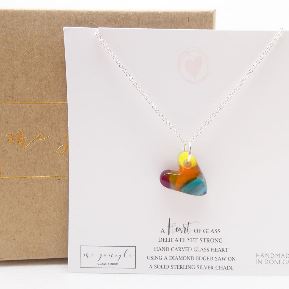 Multicoloured glass heart on silver #2