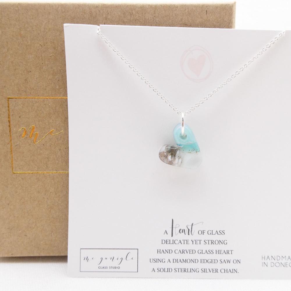 Pastel glass heart on silver