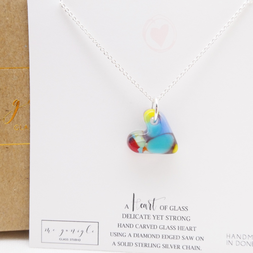 Multicoloured glass heart on silver #3
