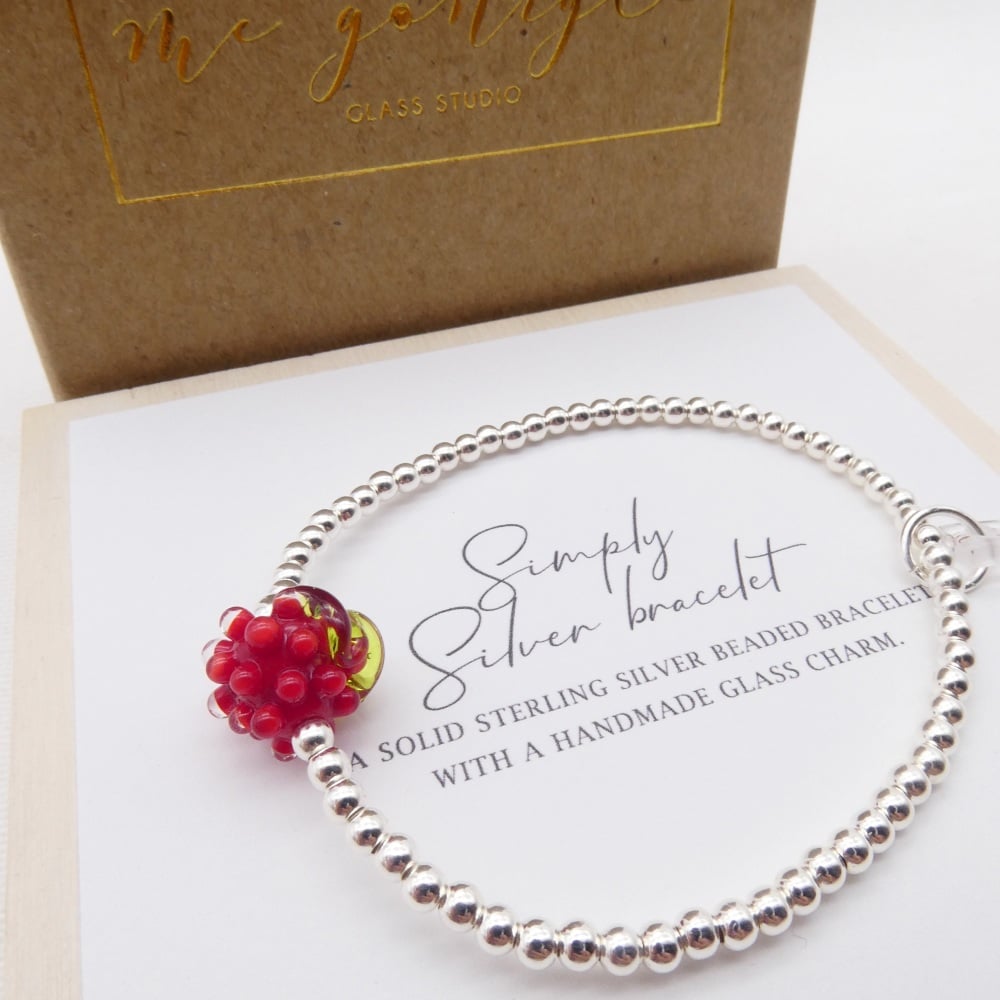 M. Simply Silver Bracelet with a Glass Strawberry