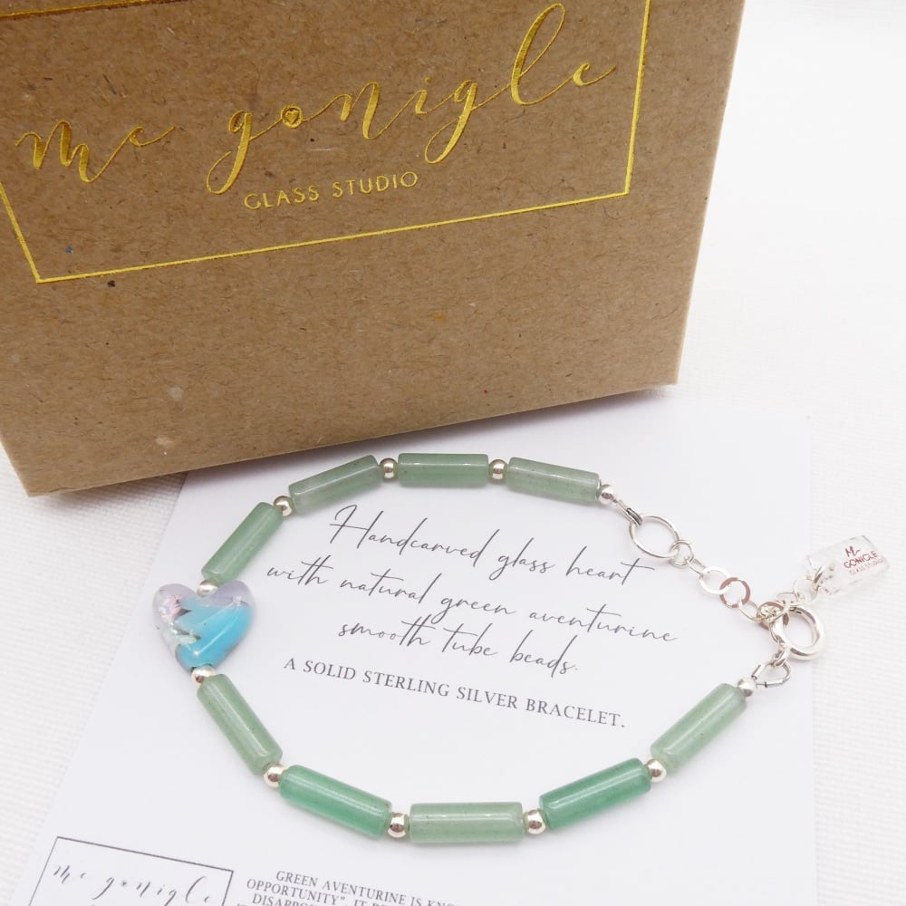 Silver Green Aventurine Tube Bracelet