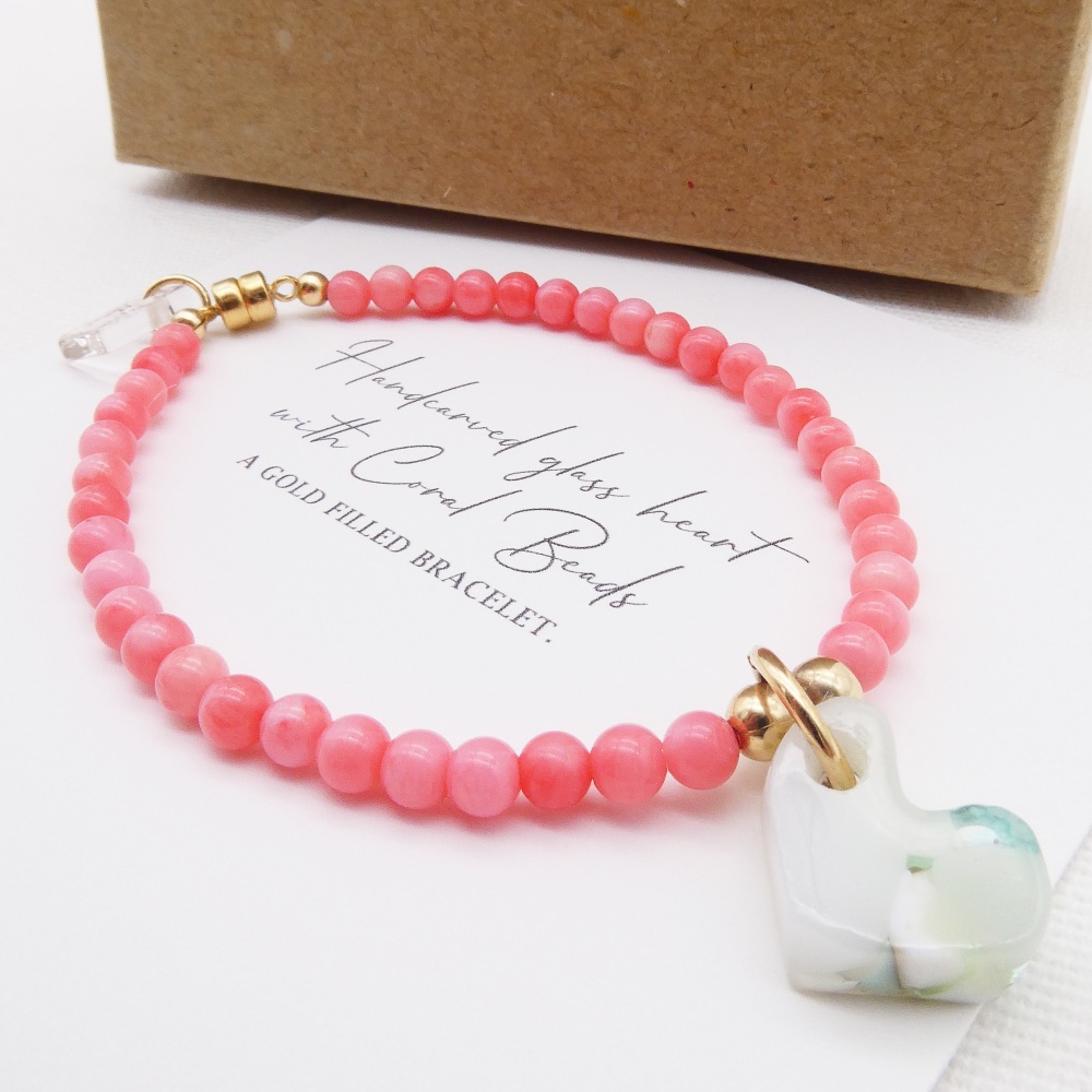 Coral and Heart Bracelet