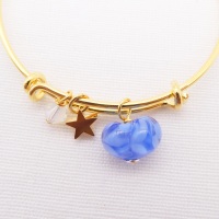Blue glass Heart On a 14K Gold Plated Bangle