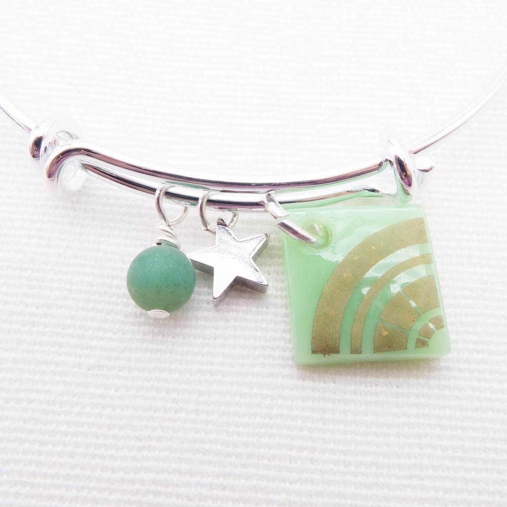 Mint green Sun Glass Tile On a Silver Plated Bangle