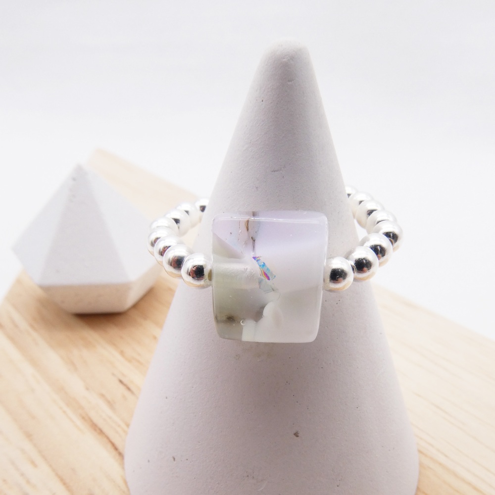 Simply Silver Ring- Pastel glass nugget