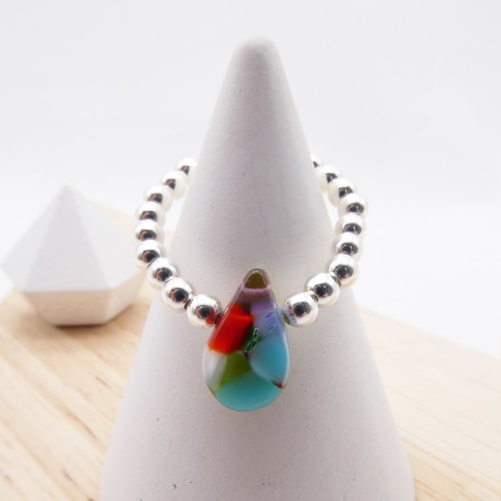 Simply Silver Ring- Multicoloured raindrop