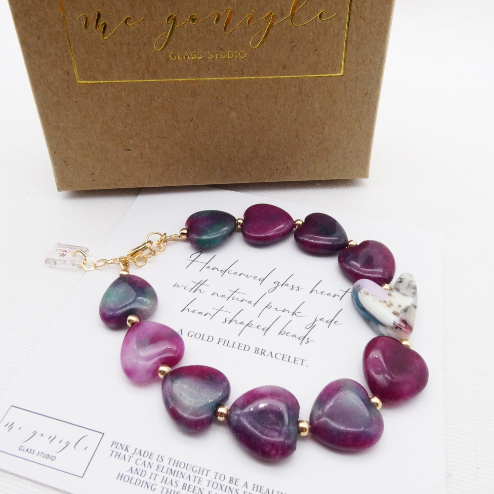 Pink Jade Heart Bracelet