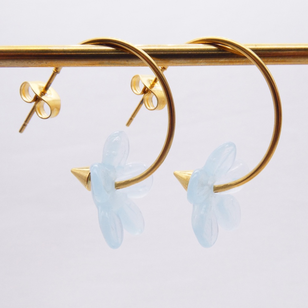 Big translucent turquoise glass Flower hoop earrings