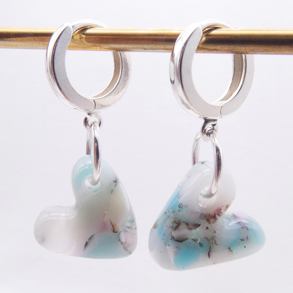 Pastel Glass Heart earrings on sterling silver