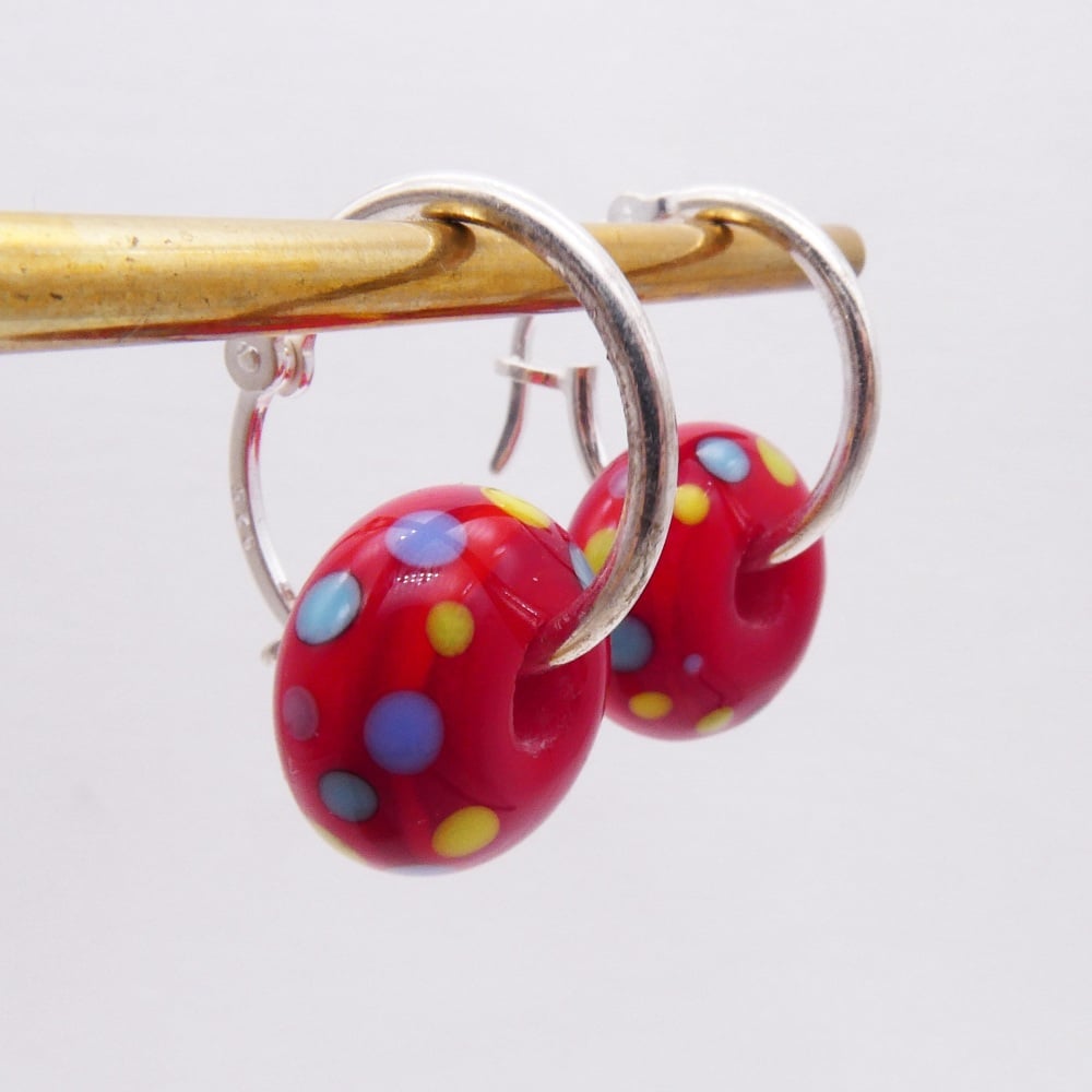 Sterling Silver beaded hoops-Red