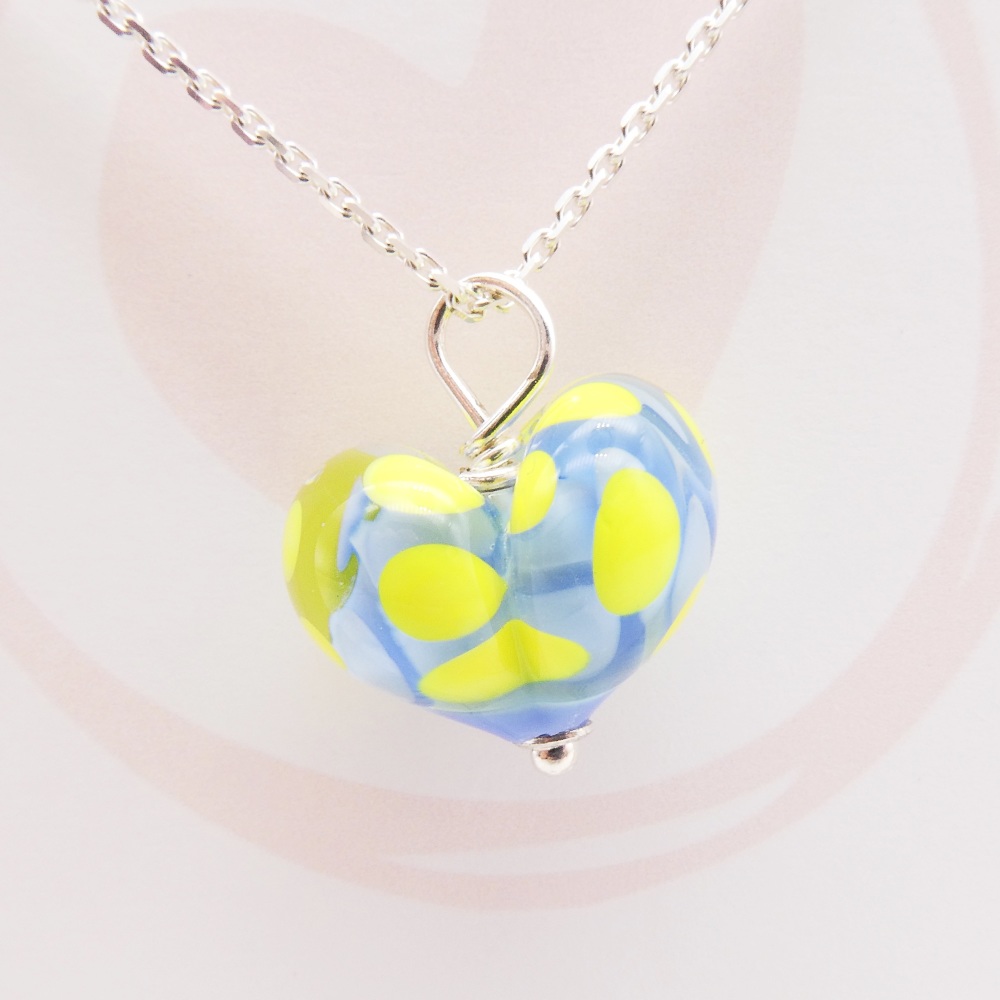 Blue and yellow Glass Heart Necklace
