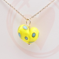 Yellow and Turquoise Glass Heart Necklace