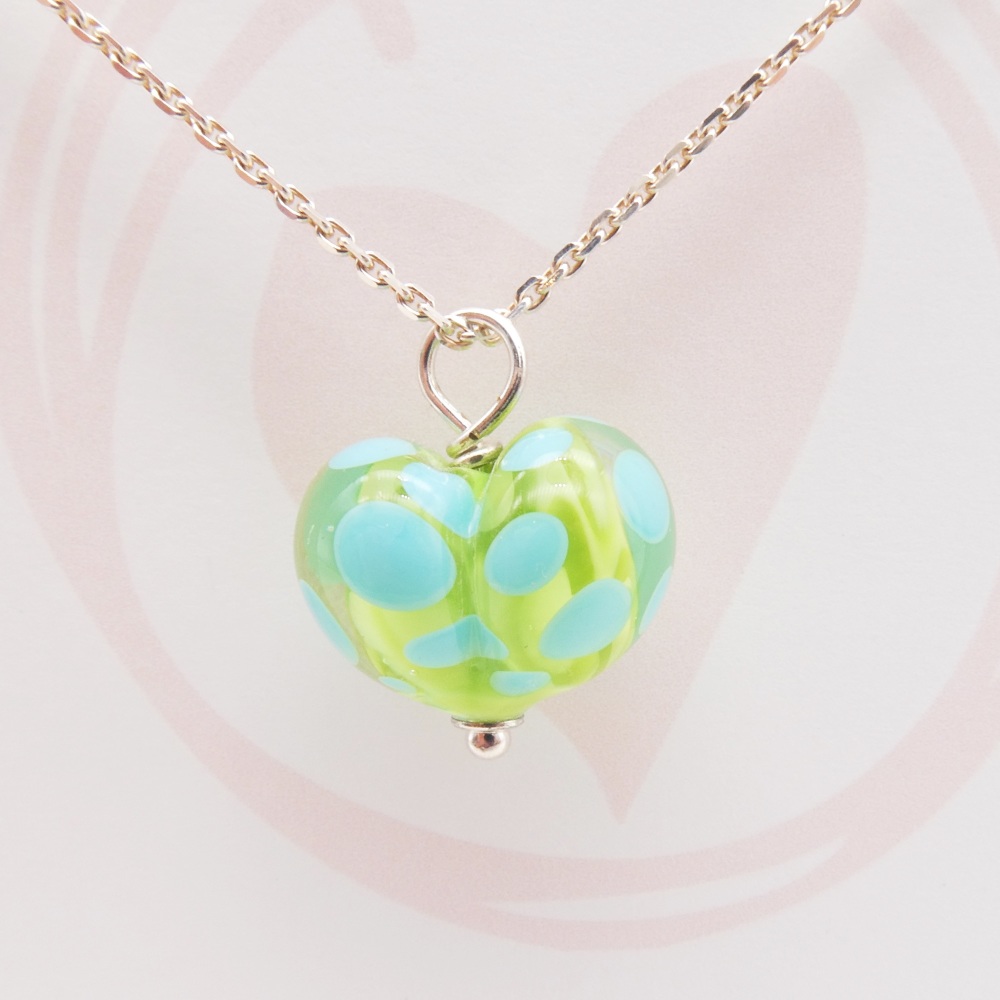 Green and Turquoise Glass Heart Necklace