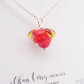 Glass Strawberry Necklace- silver